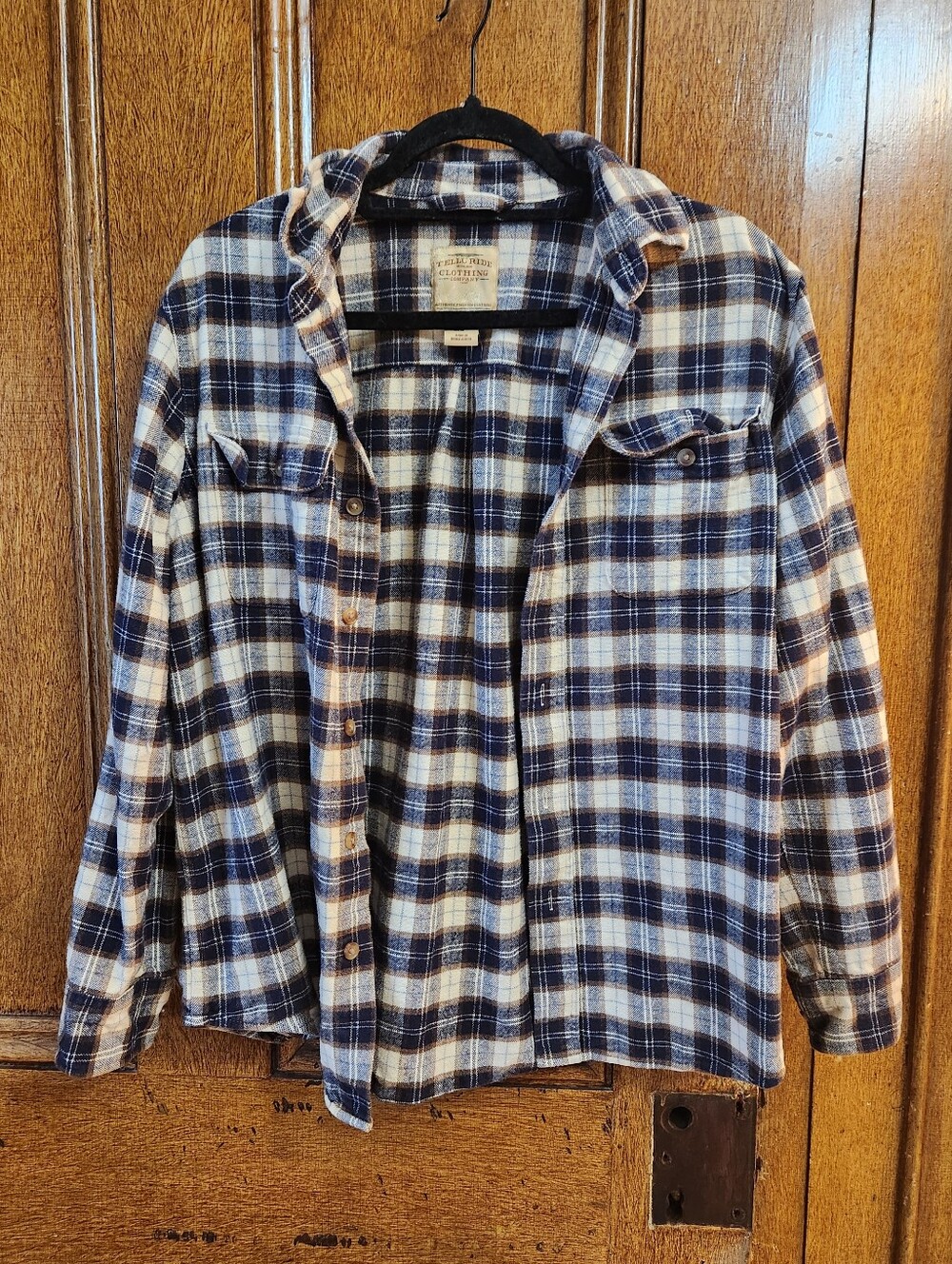 Cream and Navy Thick Cotton Flannel